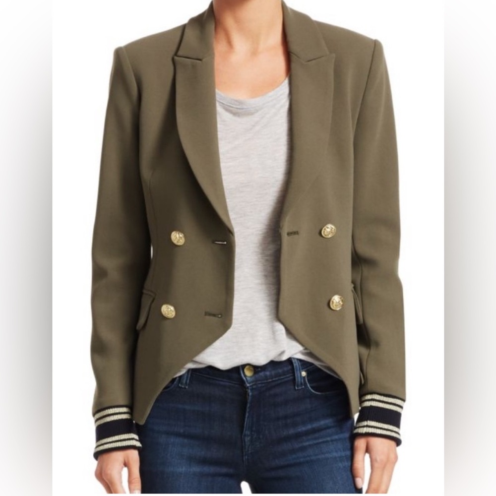 Scripted Olive Green  Blazer with Gold Accents
